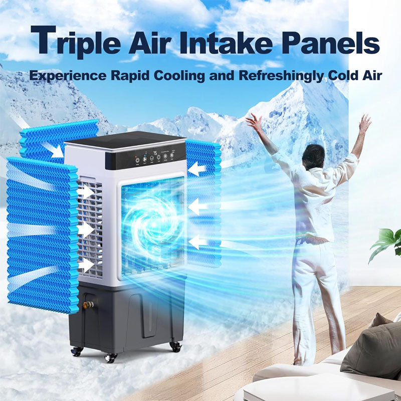 3800CFM Evaporative Cooler 3-in-1Swamp Cooler with 7.6Gal Water Tank 120° Oscillation 3 Speeds 3 Modes 12H Timer Portable Air Conditioner for Indoor&Outdoor