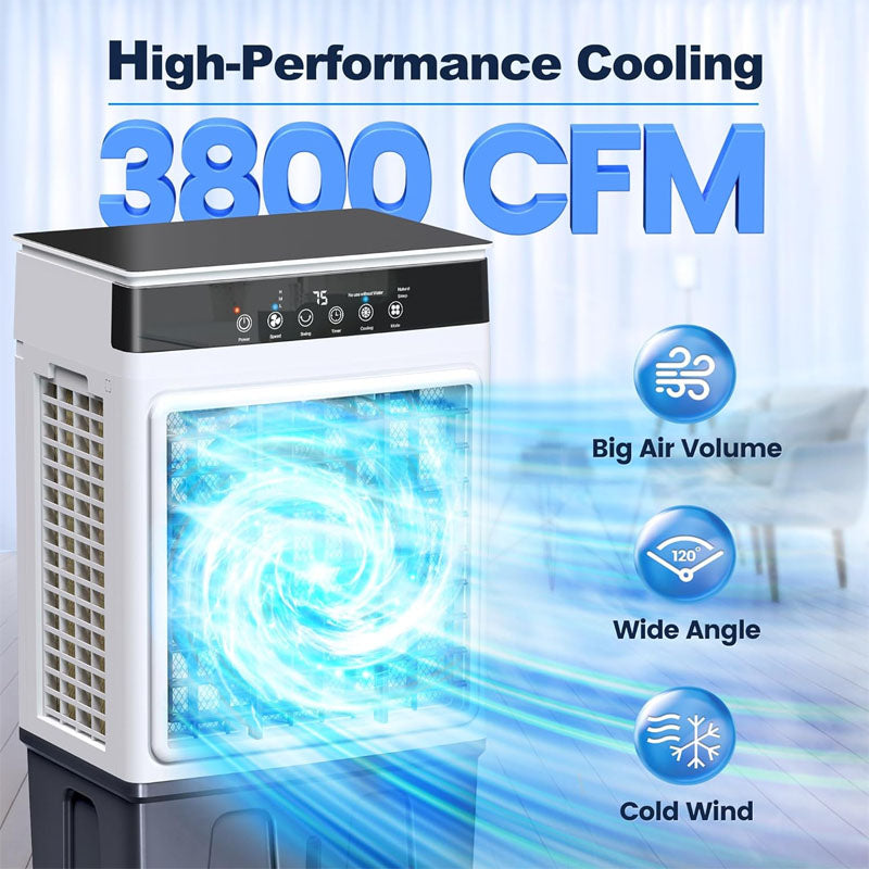 3800CFM Evaporative Cooler 3-in-1Swamp Cooler with 7.6Gal Water Tank 120° Oscillation 3 Speeds 3 Modes 12H Timer Portable Air Conditioner for Indoor&Outdoor