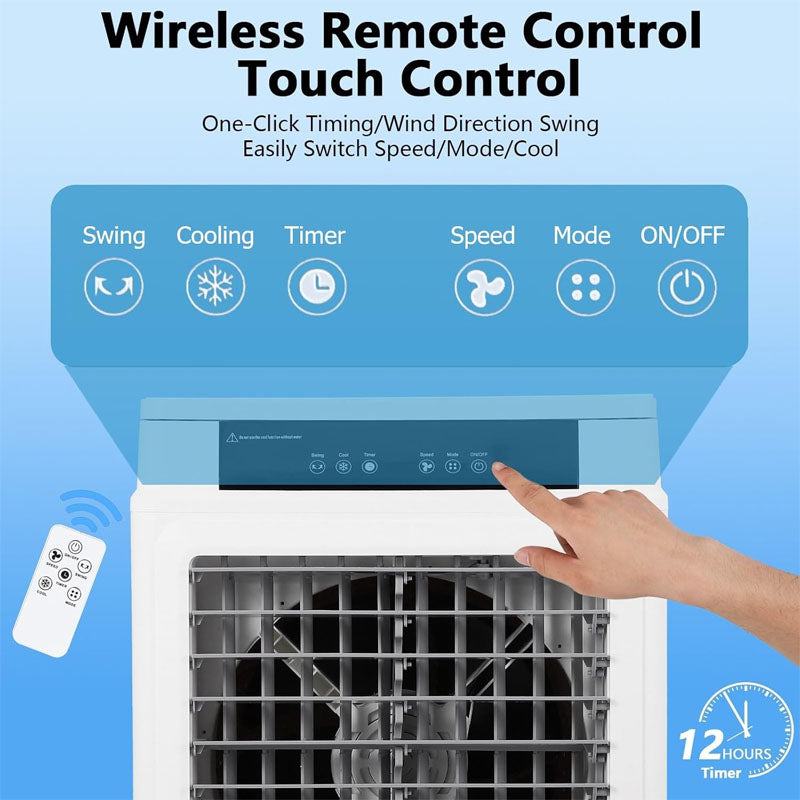 3000CFM Evaporative Air Cooler 3-in-1Swamp Cooler with Remote Control and 12H Timer 4 Ice Packs 3 Modes & Wind Speeds for Outdoor Indoor Use 10.3 Gallon
