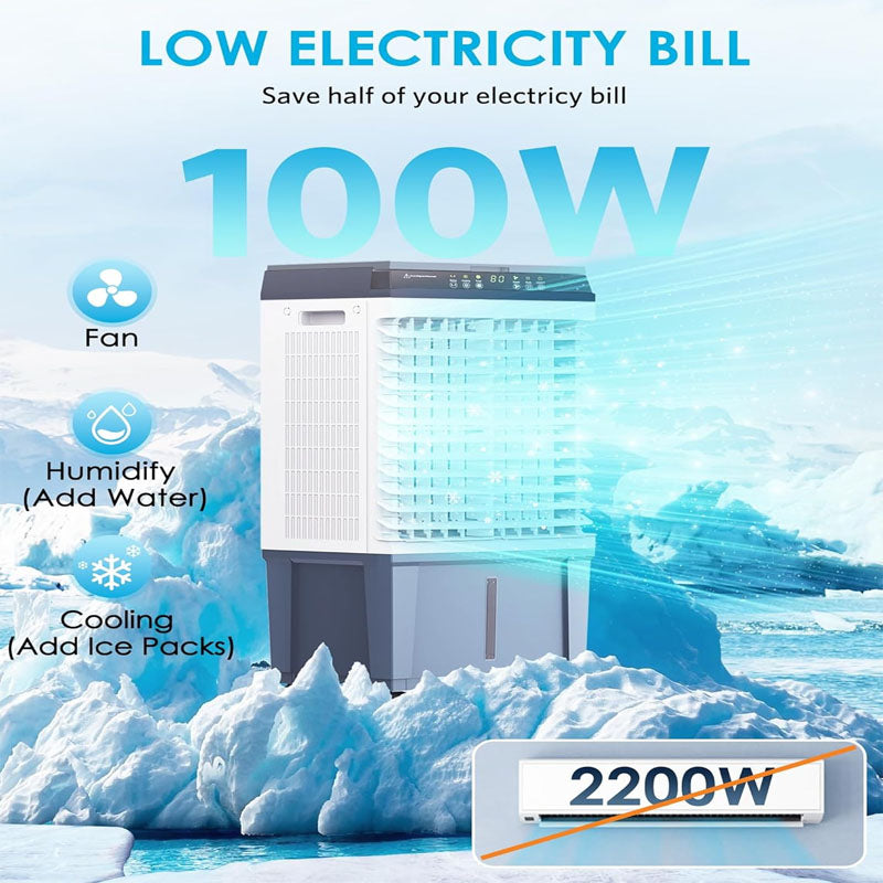 Evaporative Cooler 1800CFM Swamp Cooler with 12H Timer, 110° Oscillation Indoor/Outdoor Use