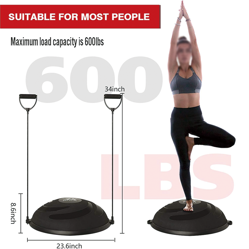 23 inch Balance Half Exercise Ball Trainer, Yoga Ball with Resistance Bands and Pump Improve Core and Ab Strength with Full Body Home Gym Workouts Or Fitness Training