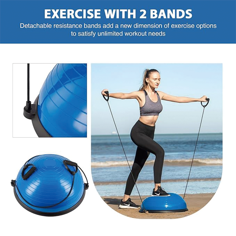 Balance Ball Trainer with Resistance Bands and Foot Pump, Inflatable Yoga Ball for Home Gym Workouts, 23 Inch Exercise Half Ball for Balance Training Core Strength Fitness More,660lbs Stability Ball