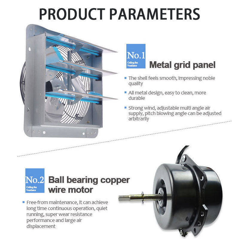 Square Industrial Exhaust Fan, 12 Inch Kitchen Shutter Exhaust Fan, Suitable For Garage And Shop, Attic Ventilation