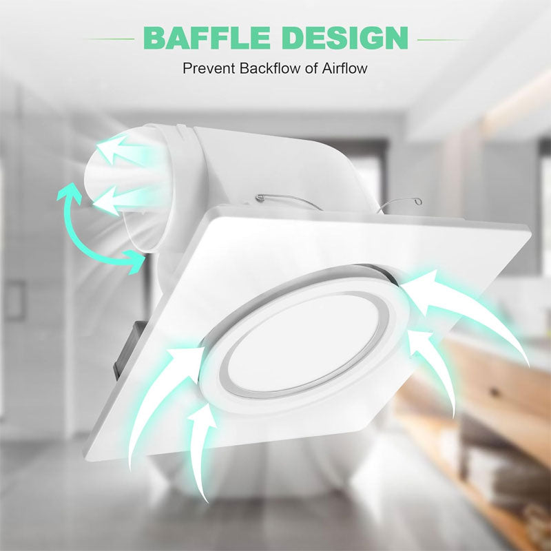 Lighted Bathroom Exhaust Ventilator, 164 CFM 0.7Sones Quiet Ceiling Ventilation Fan, 6000K 12W LED, White