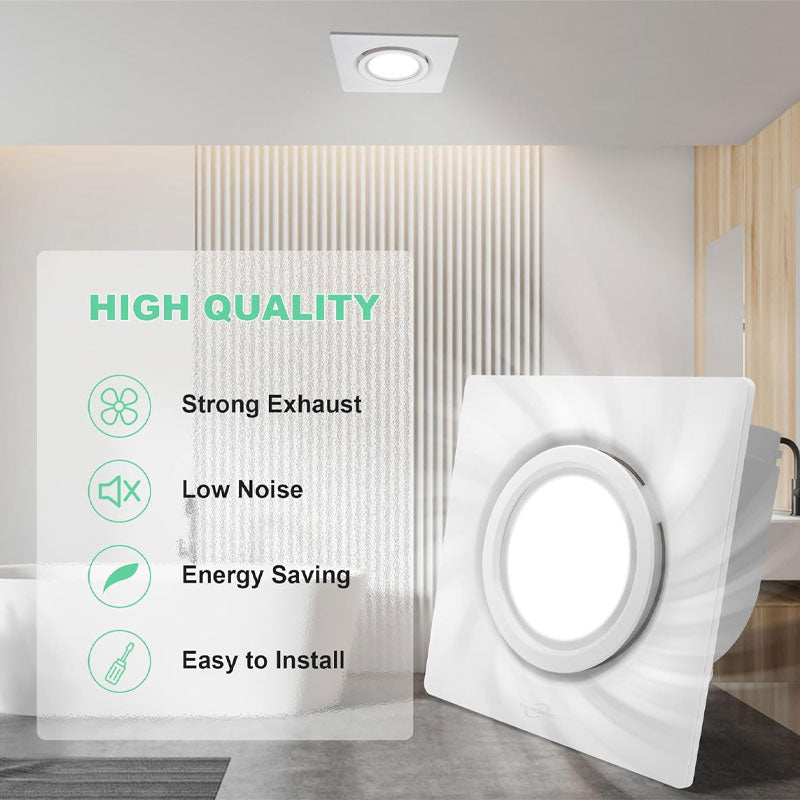 Lighted Bathroom Exhaust Ventilator, 164 CFM 0.7Sones Quiet Ceiling Ventilation Fan, 6000K 12W LED, White