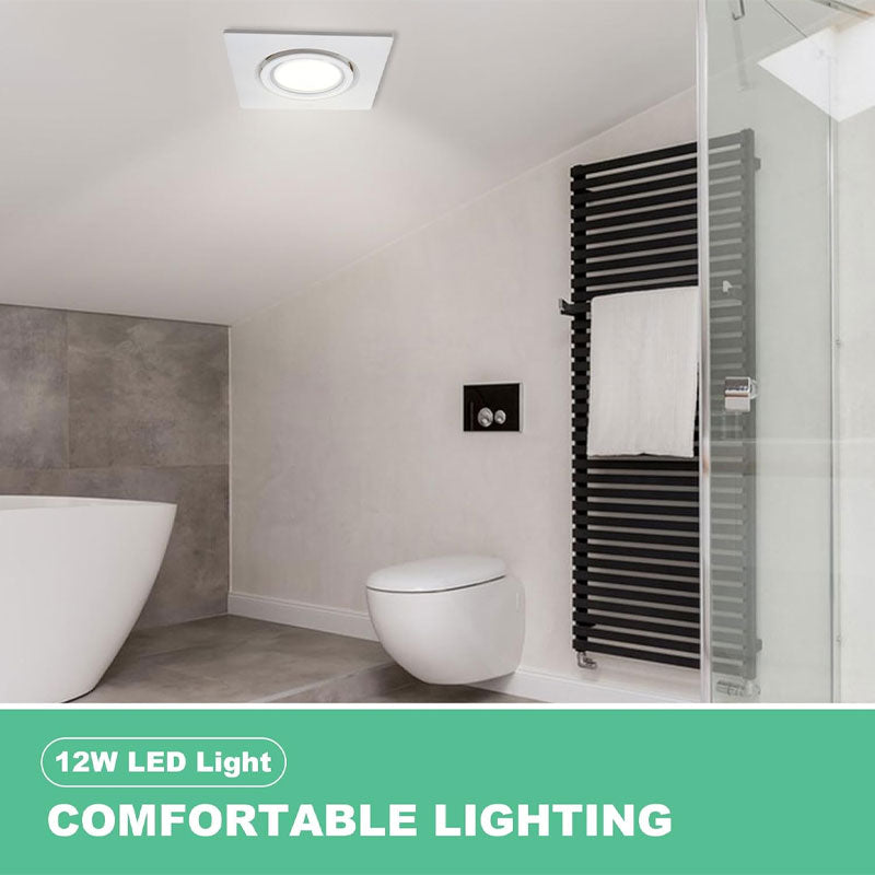 Lighted Bathroom Exhaust Ventilator, 164 CFM 0.7Sones Quiet Ceiling Ventilation Fan, 6000K 12W LED, White