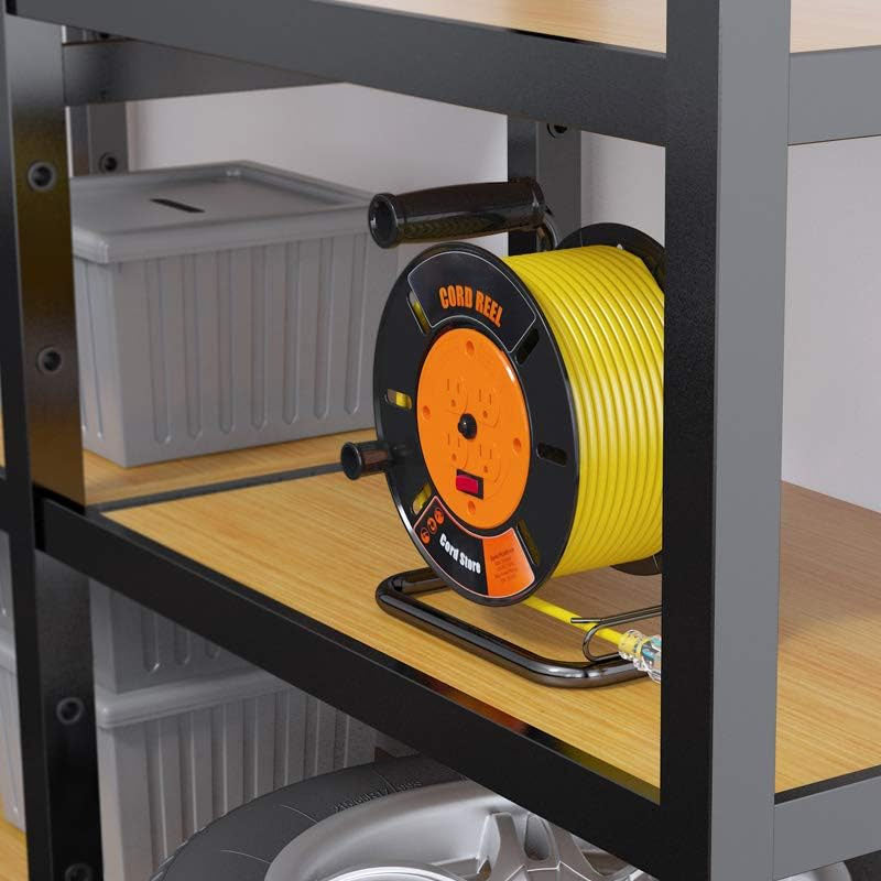 100FT Extension Cord Reel with 4-Grounded Outlets and Wind Retractable 10A Circuit Breaker