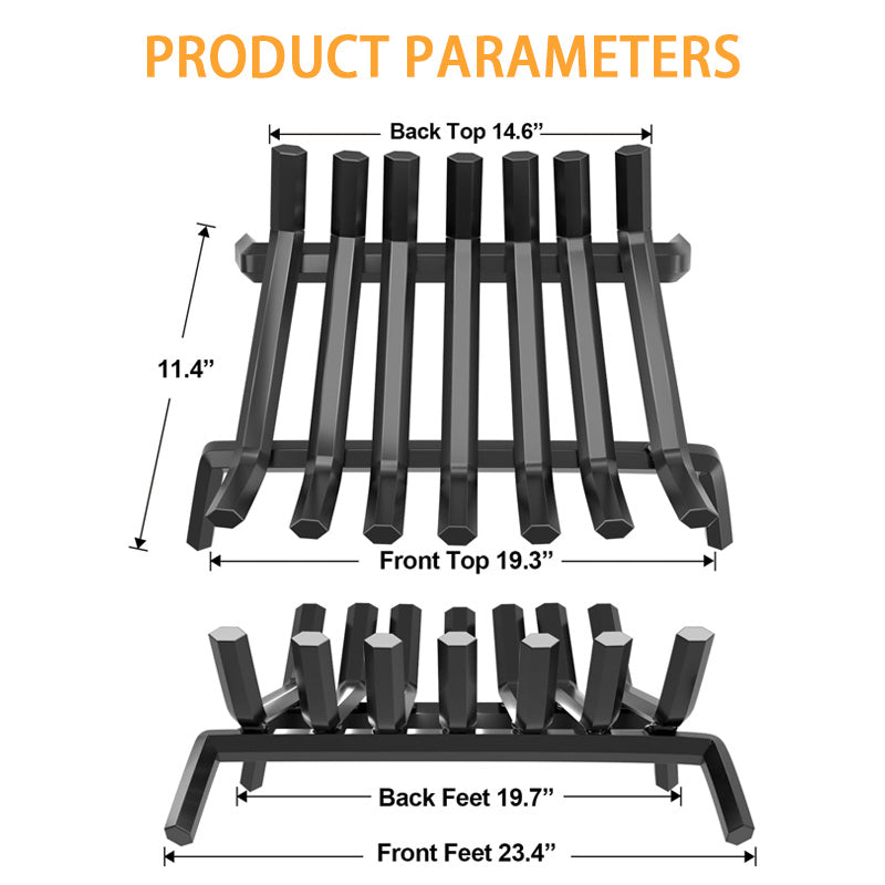 Fireplace Grate 24" Wide Heavy Duty Solid Steel Fireplace, Outdoor Burning Rack