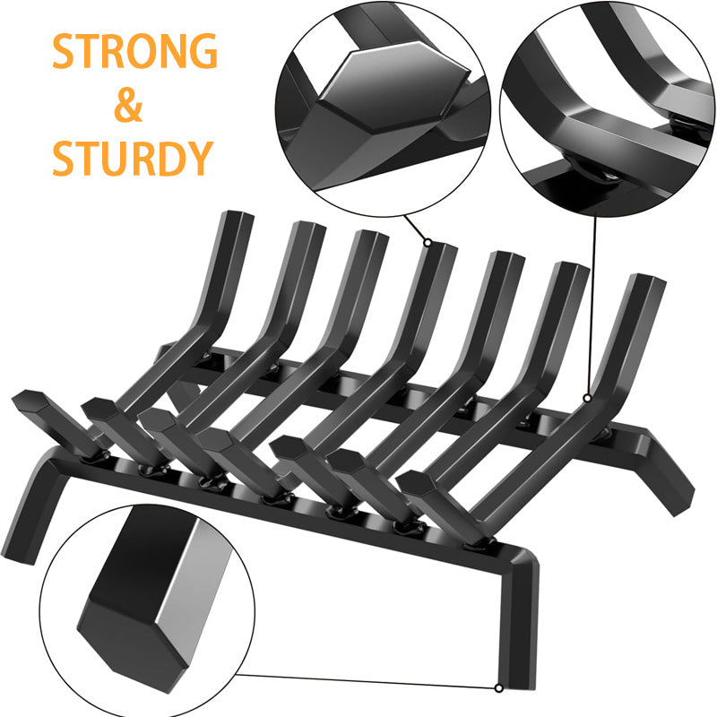 Fireplace Grate 24" Wide Heavy Duty Solid Steel Fireplace, Outdoor Burning Rack