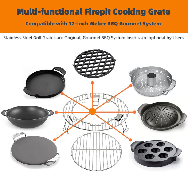 Fire Pit Cooking Grate, 19.5 Inch Stainless Steel Grill, For Outdoor Campfires, Fire Pit Accessories