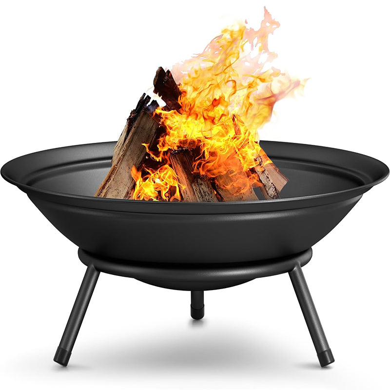 Heavy Duty Metal Grate Fire Pit Wood Burning Fire Bowl 22.6in with Fireplace Extra Deep Large Round Outside Backyard Deck Camping