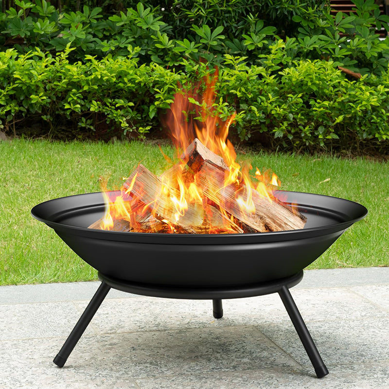 Heavy Duty Metal Grate Fire Pit Wood Burning Fire Bowl 22.6in with Fireplace Extra Deep Large Round Outside Backyard Deck Camping