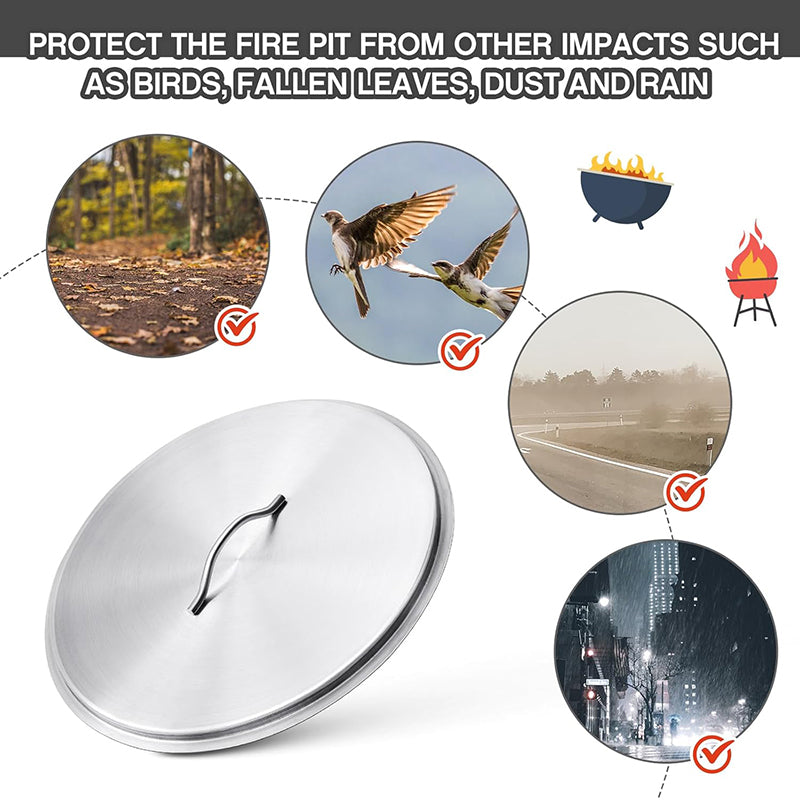 Stainless Steel Fire Pit Burner Cover for 19'' Diameter Burner Pan Fire Pit Lid Round 22 Inch Fire Pit Ring Lid