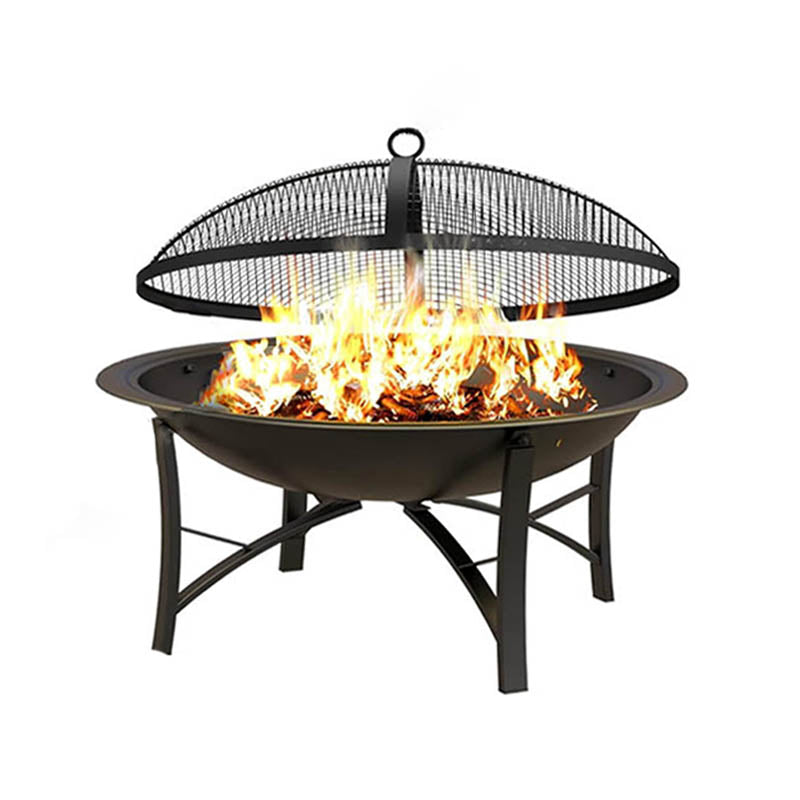 Fire Bowl with Spark Screen Cover Log Grate Poker for Camping Beach Bonfire Picnic Backyard Garden