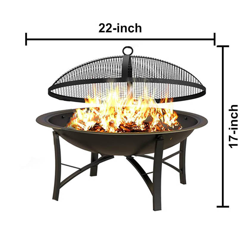 Fire Bowl with Spark Screen Cover Log Grate Poker for Camping Beach Bonfire Picnic Backyard Garden