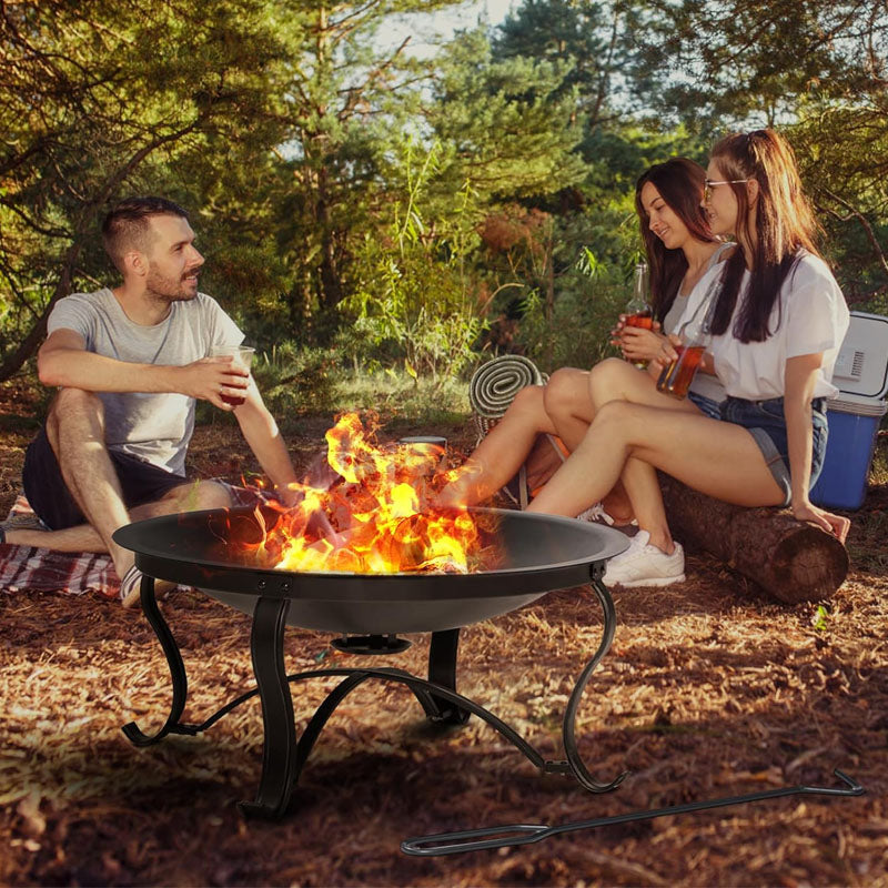 30 inch Fire Bowl Outdoor Wood Burning Bonfire Pit Steel Portable for Patio Backyard Camping with Ash Plate Spark Screen Log Grate Poker