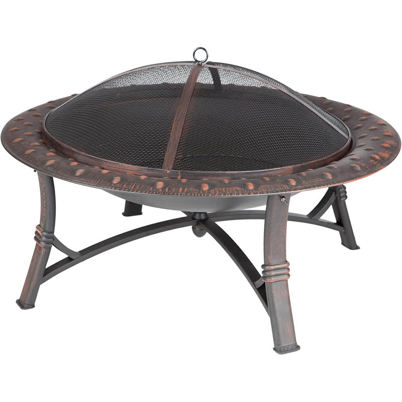 Fire Bowl 35" Fire Pit Roman Brushed Painted Steel Legs Wood Burning Lightweight Portable Black