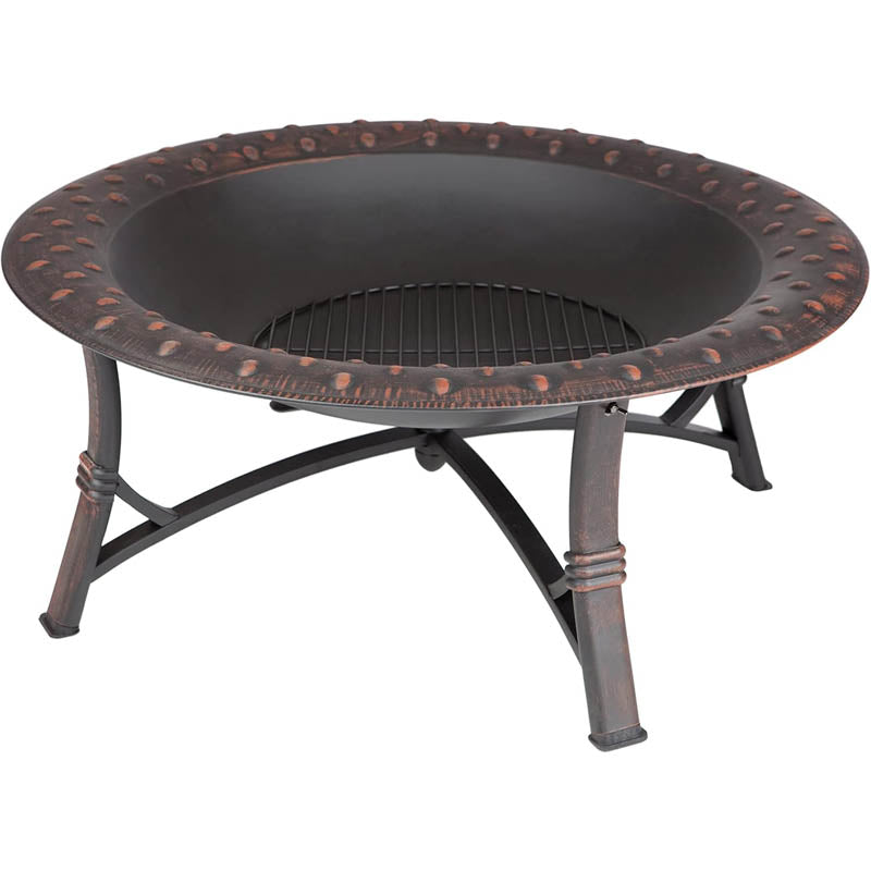 Fire Bowl 35" Fire Pit Roman Brushed Painted Steel Legs Wood Burning Lightweight Portable Black