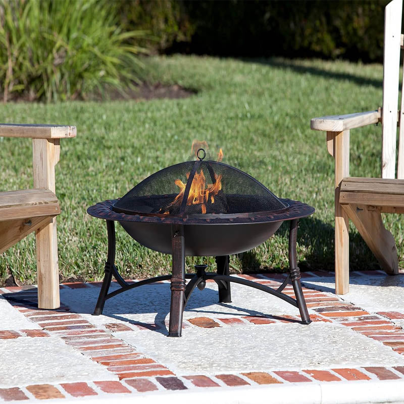 Fire Bowl 35" Fire Pit Roman Brushed Painted Steel Legs Wood Burning Lightweight Portable Black
