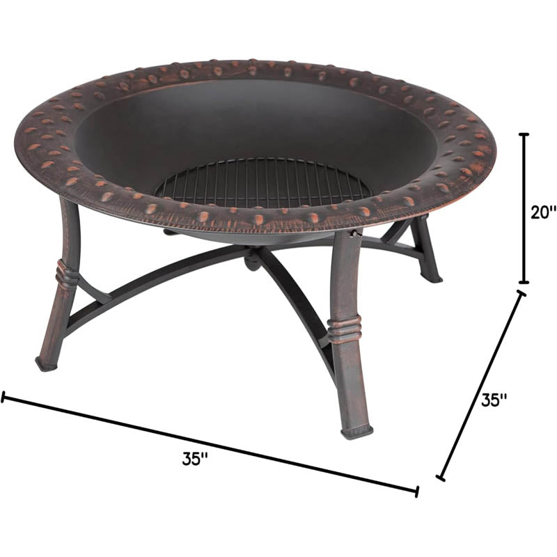 Fire Bowl 35" Fire Pit Roman Brushed Painted Steel Legs Wood Burning Lightweight Portable Black