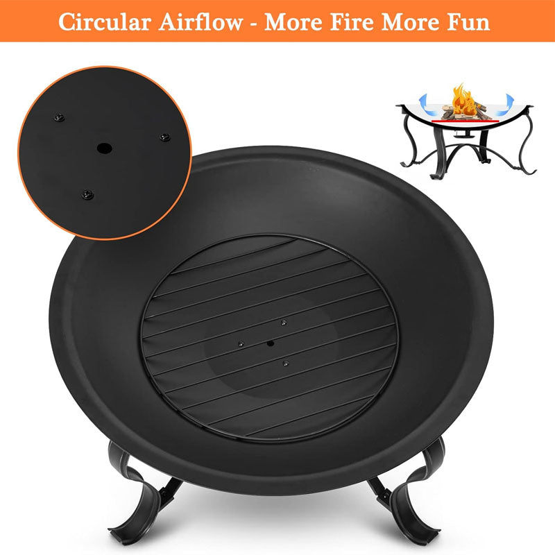 30 inch Fire Bowl Outdoor Wood Burning Bonfire Pit Steel Portable for Patio Backyard Camping with Ash Plate Spark Screen Log Grate Poker