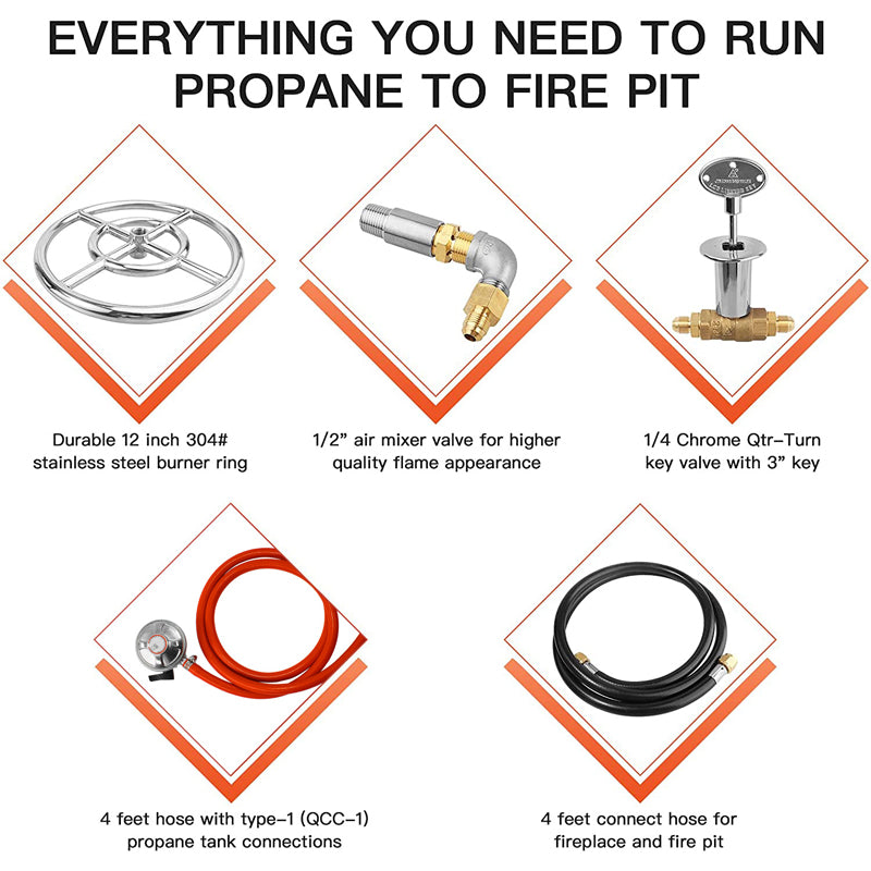 Gas Regulator Propane Gas Fire Pit Stainless Steel Burner Ring Installation Kit150 000 Btu 12 Inch Fire Pit Burner