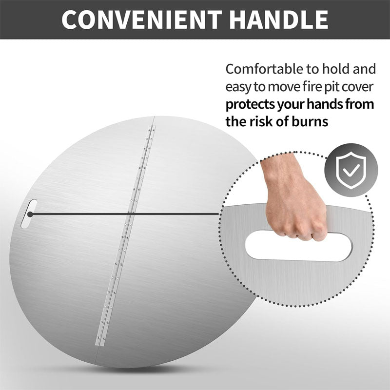 40Inch Fire Pit Lid Round 304 Stainless Steel Foldable Edge Built-in Handle for Any Round Patio Fire Pits