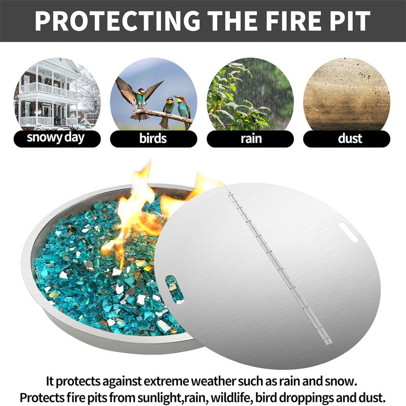 40Inch Fire Pit Lid Round 304 Stainless Steel Foldable Edge Built-in Handle for Any Round Patio Fire Pits