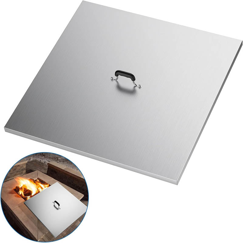 Fire Pit Lid 27 x 27 Inch 1mm Thick Stainless Steel Square Fire Pit Cover with Non-slip Heat Resistant Handle