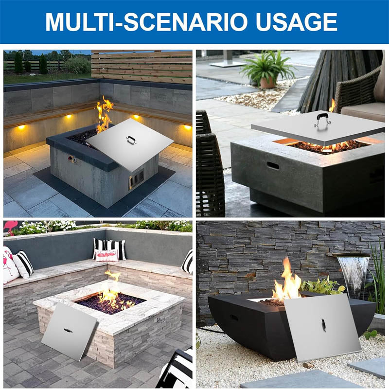 Fire Pit Lid 27 x 27 Inch 1mm Thick Stainless Steel Square Fire Pit Cover with Non-slip Heat Resistant Handle