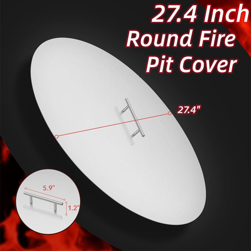 27.4" Round fire Pit lid Fit 25" Round Fire Pit Burner Stainless Steel Fire Pit Cover with Handle High Tmperature Tesistant