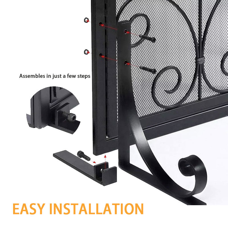 Fireplace Fence, Fireproof Fireplace Screen, For Fireplace Decoration And Protection, Black