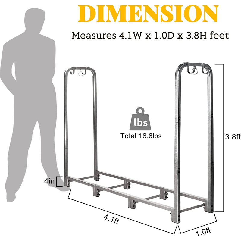 8 Legs Large Capacity Heavy Duty 4ft Firewood Rack Rust Resistant Steel Prevent Tipping Locks Keeps Logs Dry