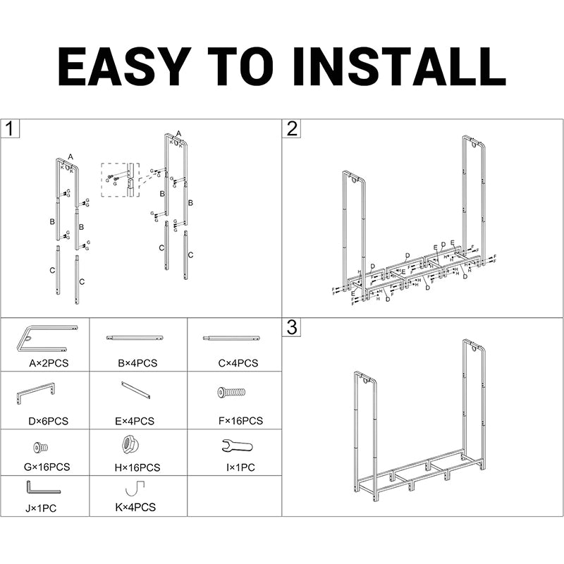 8 Legs Large Capacity Heavy Duty 4ft Firewood Rack Rust Resistant Steel Prevent Tipping Locks Keeps Logs Dry