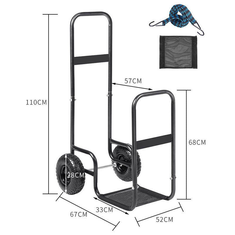 Firewood Rack Cart Mute Wheel Garden And Patio 250 Lbs Load Capacity Heavy-Duty Matte Carbon Steel Firewood Rack Cart