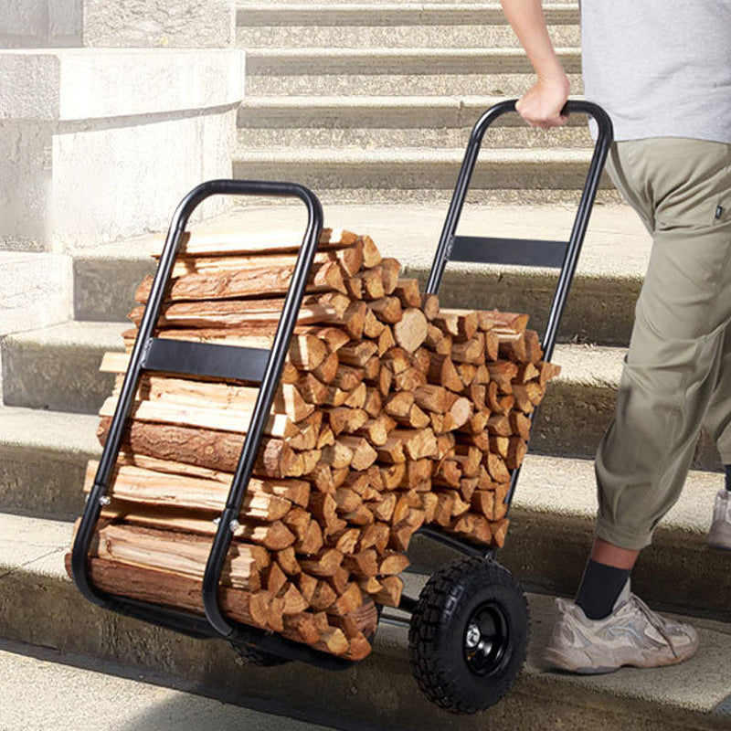Firewood Rack Cart Mute Wheel Garden And Patio 250 Lbs Load Capacity Heavy-Duty Matte Carbon Steel Firewood Rack Cart