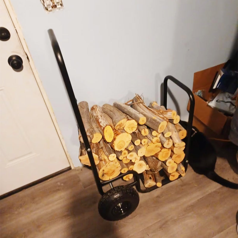 Firewood Rack Cart Mute Wheel Garden And Patio 250 Lbs Load Capacity Heavy-Duty Matte Carbon Steel Firewood Rack Cart