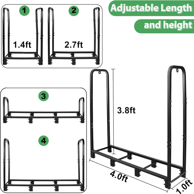 4ft Firewood Rack Heavy Duty Firewood Holder for Indoor Outdoor Metal Pile Log Stand Stacker Holder Matte Black