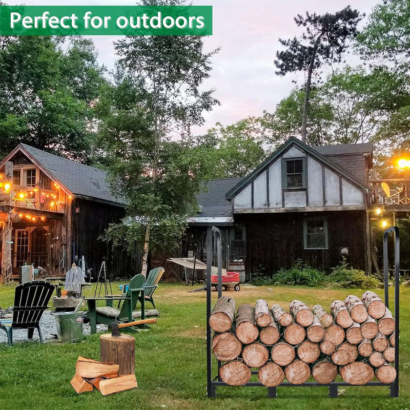 4ft Firewood Rack Heavy Duty Firewood Holder for Indoor Outdoor Metal Pile Log Stand Stacker Holder Matte Black