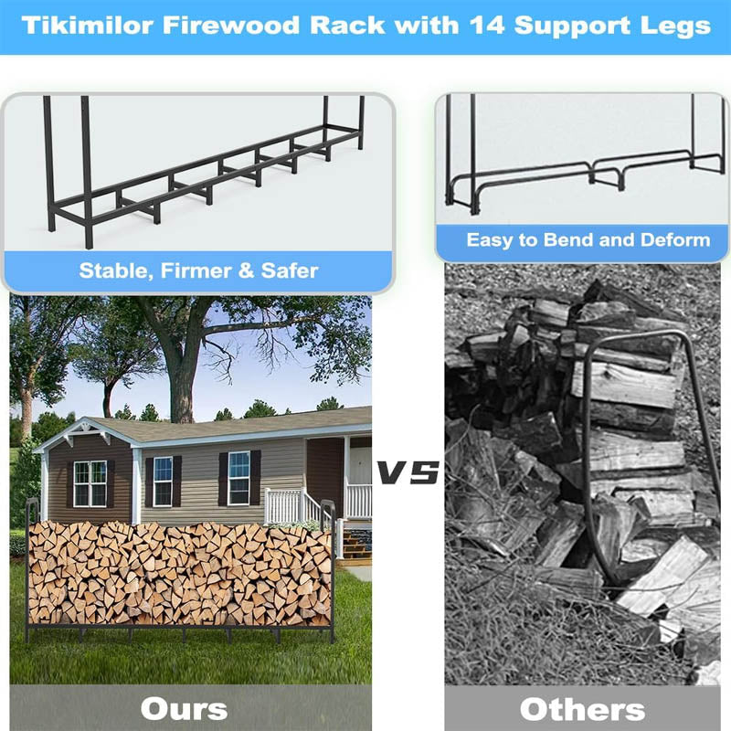 8ft Firewood Rack Holder Adjustable Heavy Duty Firewood Holder Outdoor Indoor Metal Wood Pile Storage Organizer
