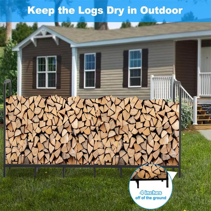 8ft Firewood Rack Holder Adjustable Heavy Duty Firewood Holder Outdoor Indoor Metal Wood Pile Storage Organizer