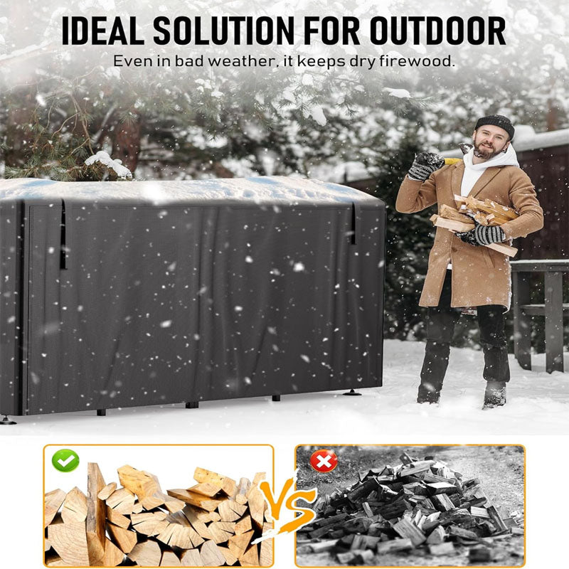 8FT Firewood Rack Indoor\outdoor Waterproof Adjustable Heavy Duty Logs Stand Stacker Holder for Fireplace Patio Deck