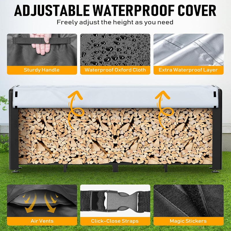 8FT Firewood Rack Indoor\outdoor Waterproof Adjustable Heavy Duty Logs Stand Stacker Holder for Fireplace Patio Deck