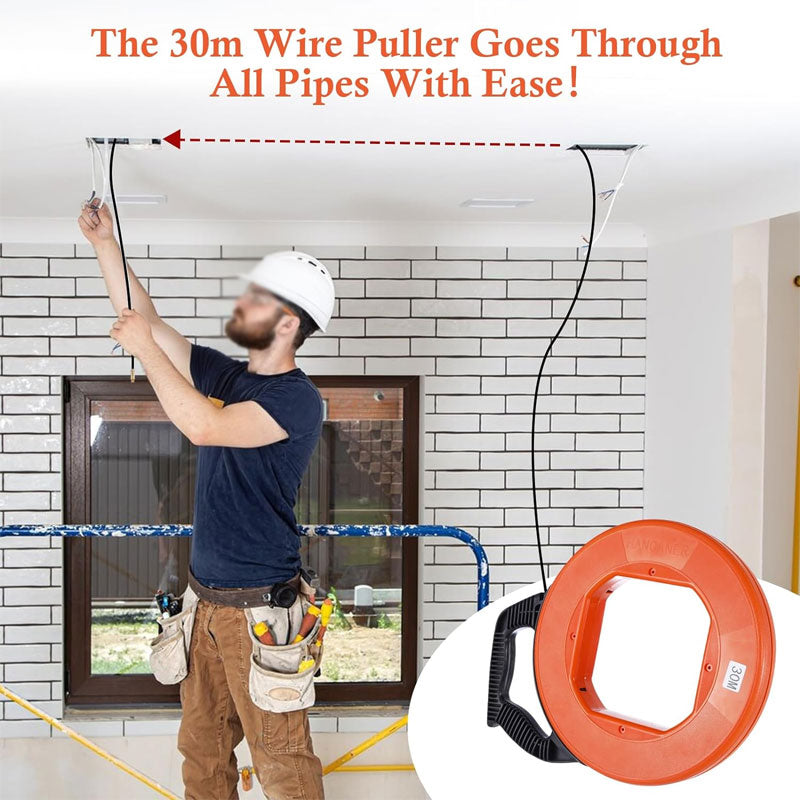 Electrician Fish Tape, Fish Tape Wire Puller 100FT x 4mm, Fiberglass Wire Puller 6 Adapter Wire Puller