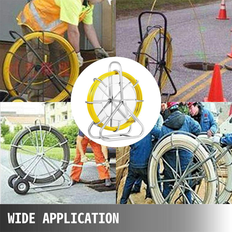 Fish Tape Fiberglass Reel Wire Cable Running Rod Pipe Dredge Fish Tape Puller 6mm, Salvage Tool For Wall And Electrical Duct