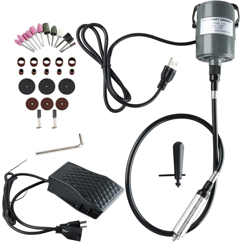 110V 380W Power,Flex Shaft Rotary Tool Flexible Axis Engraving Machine Electric Hanging Grinder, Foot Pedal Control, Multi-Function Engraving, Polishing Tool