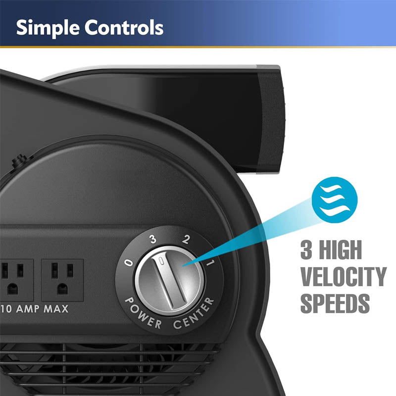 12” Floor Blower 289 CFM High Velocity Floor Blower 3 Speeds, 2 Accessory Outlets 120V, Black