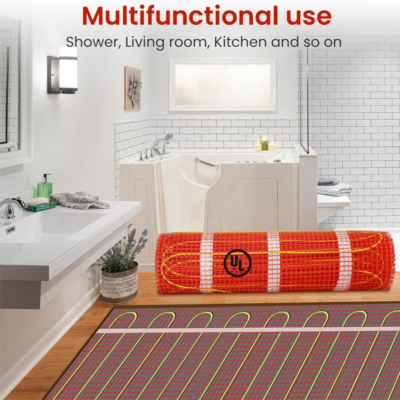 40 sqft Floor Heating Mat Electric Radiant In-Floor Heated Warm System Adhesive Back for Easy Installation on The Floo
