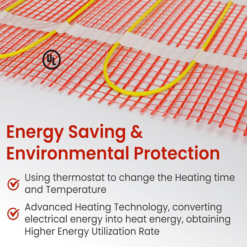 40 sqft Floor Heating Mat Electric Radiant In-Floor Heated Warm System Adhesive Back for Easy Installation on The Floo