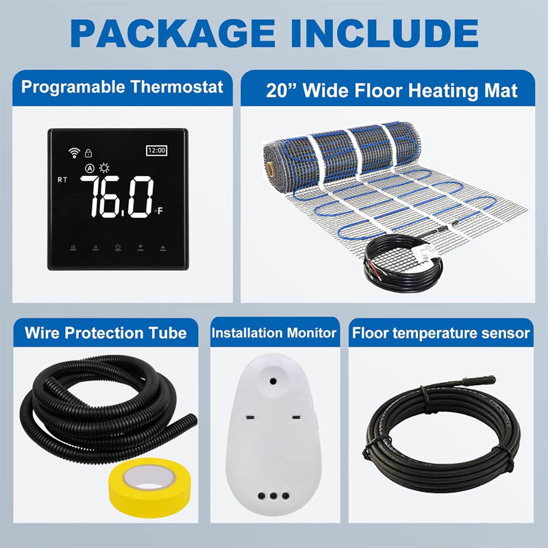 10 Sqft Floor Heating Mat 120 V Electric Radiant Floor Heating System for Under Stone Upgraded Thermostat